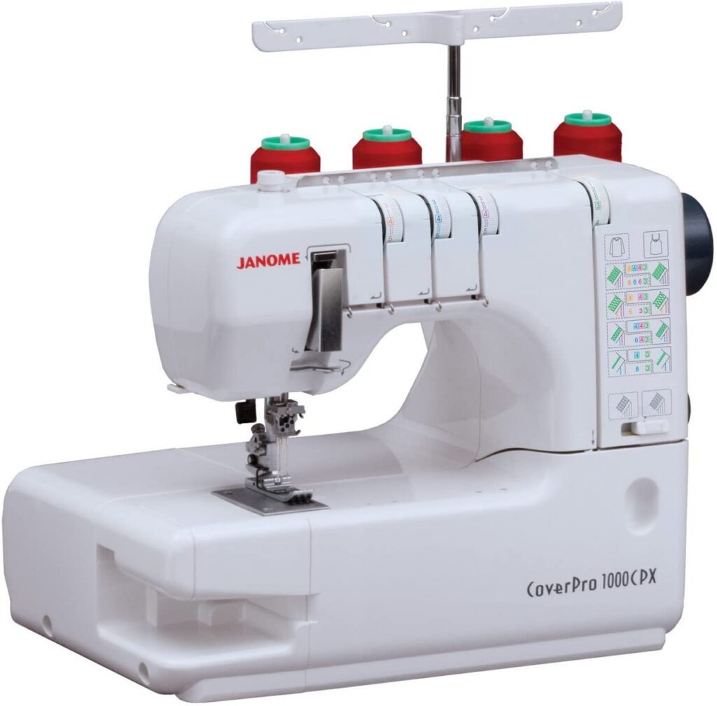 Janome CoverPro 1000CPX coverstitch machine's LCD screen for coverstitch selection
