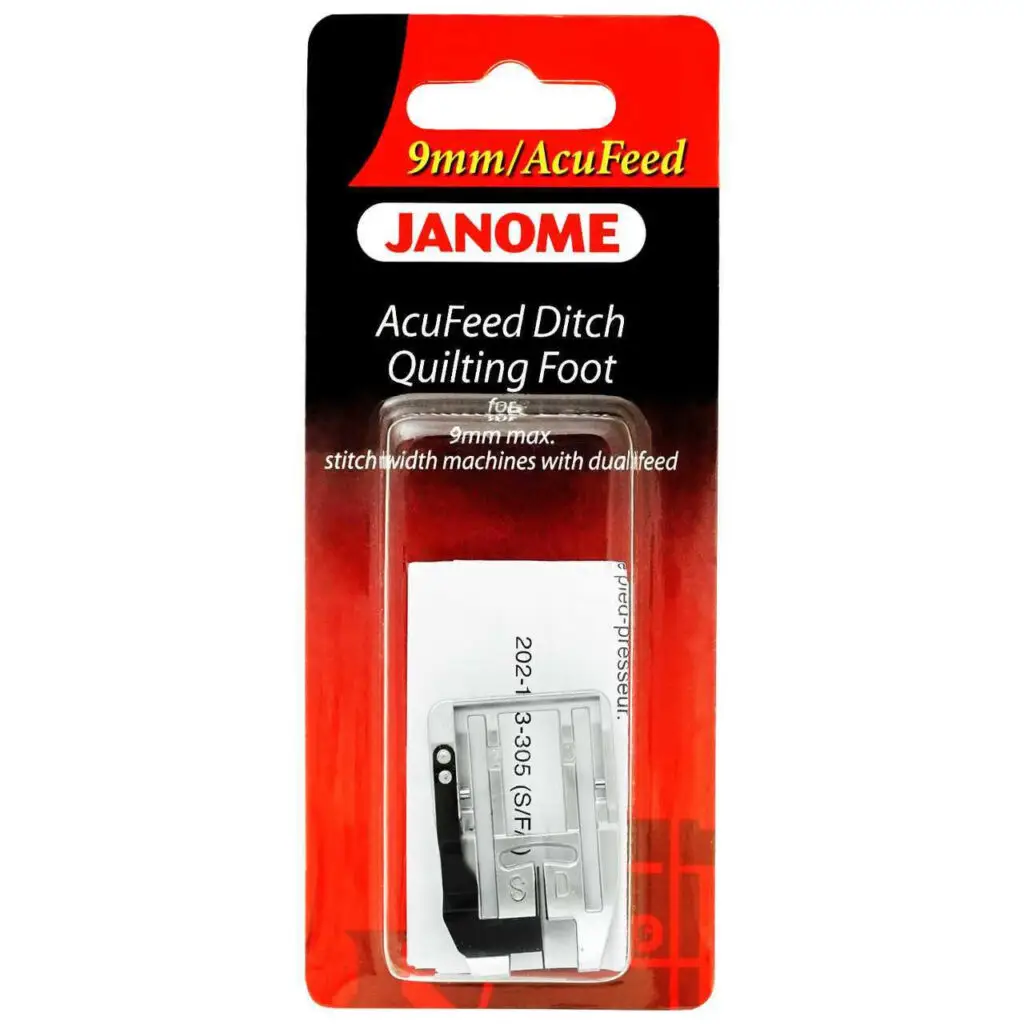 Janome AcuFeed Ditch Quilting Foot 9mm for effortless stitch formation when quilting seams